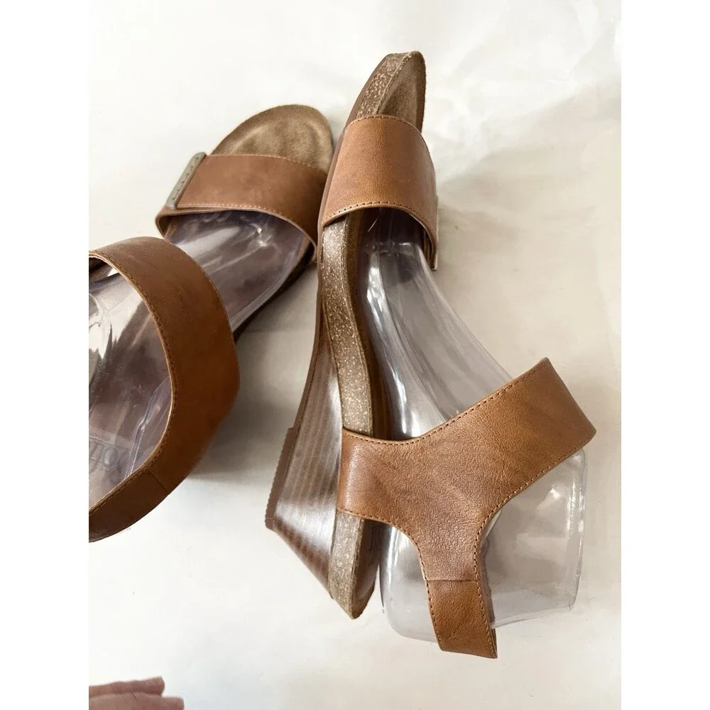 Womens Brown Luggage Sofft Verdi II Sandals 9.5 Tan Wedge Hook Loop Comfort